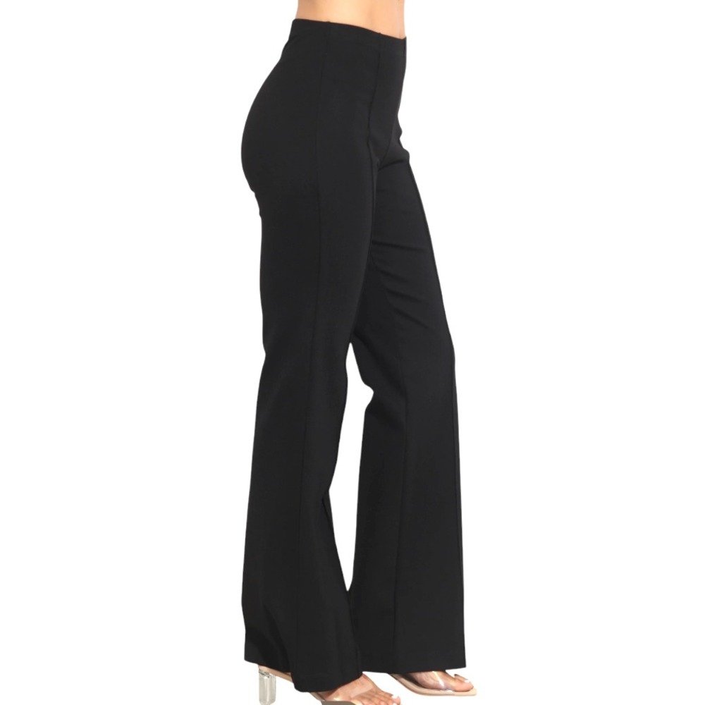 VERONICA M Black Ponte Knit Pants PULL-ON FLARE LEG Center Seam Stretch SZ M